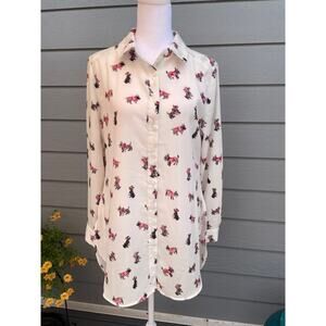 Como‎ Vintage Size X-Small Button-Up Long Sleeve Blouse Terrier Dog Pattern